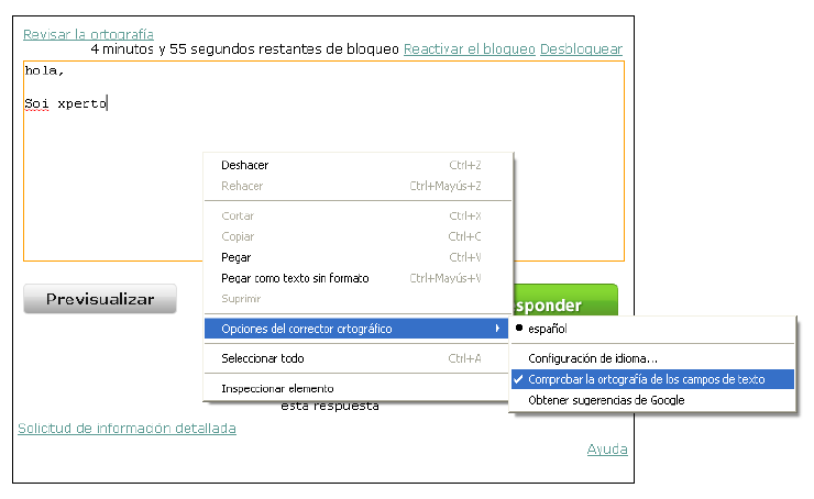 Comprobar ortografía de los campos de texto