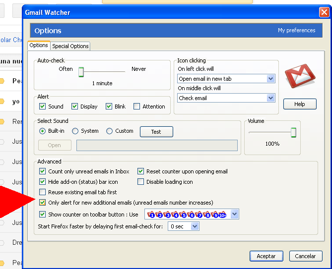 Configuración de Notificación con sonido